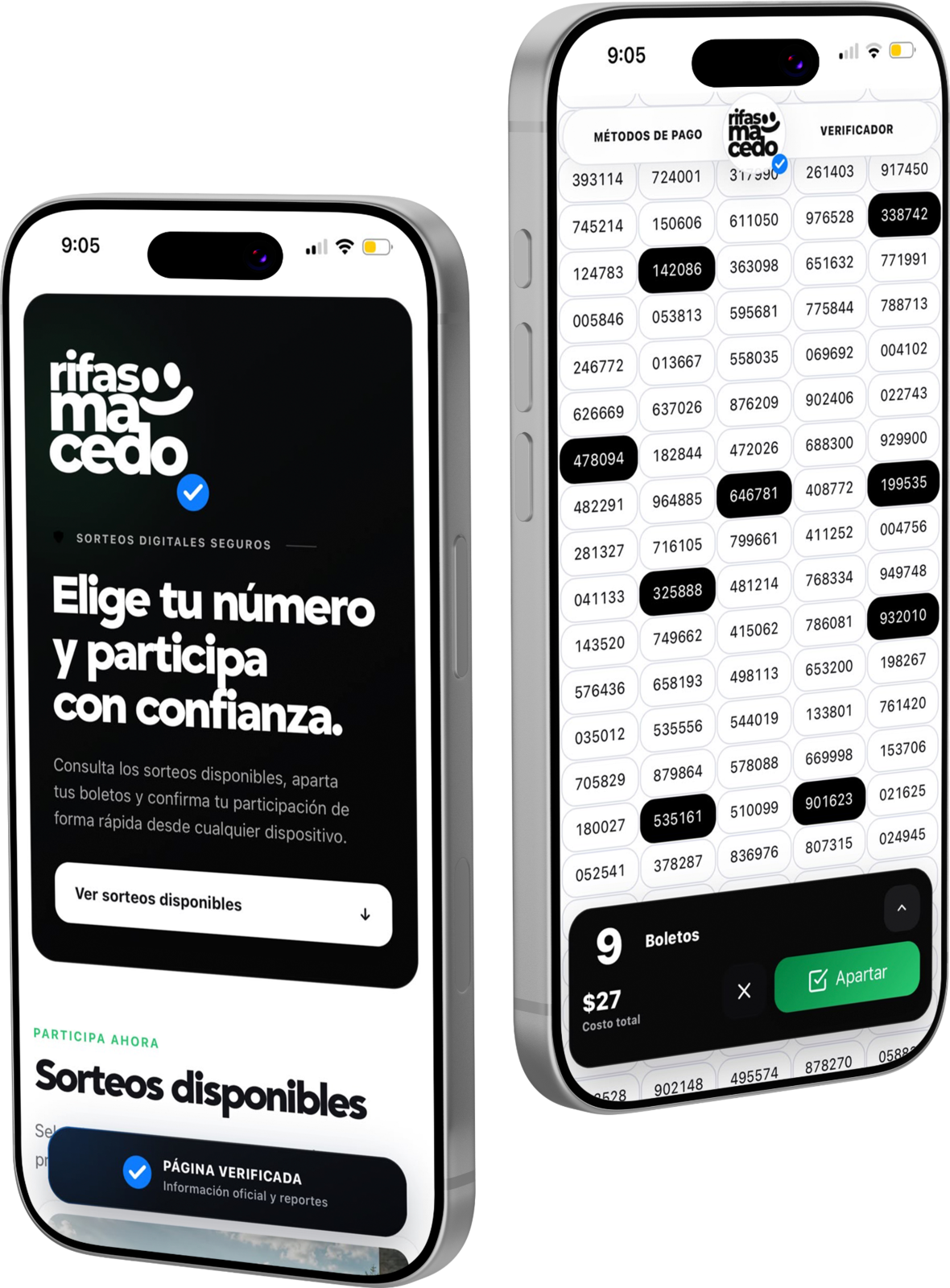 Página inicial del cliente y selector de boletos en teléfonos